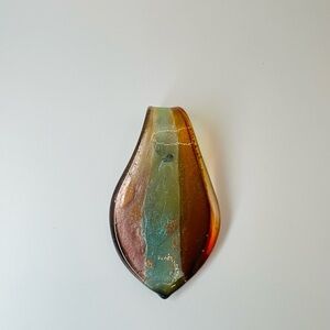 Handmade Art Glass Leaf Pendant Multicolor Studio Glass Necklace Charm